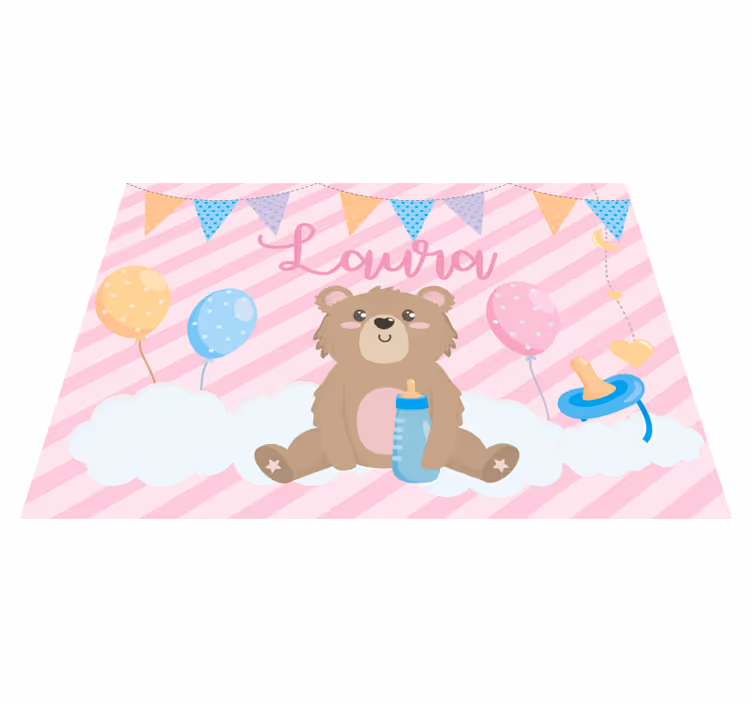 Festlig bjørn med navn vinyl teppe baby - Tenstickers
