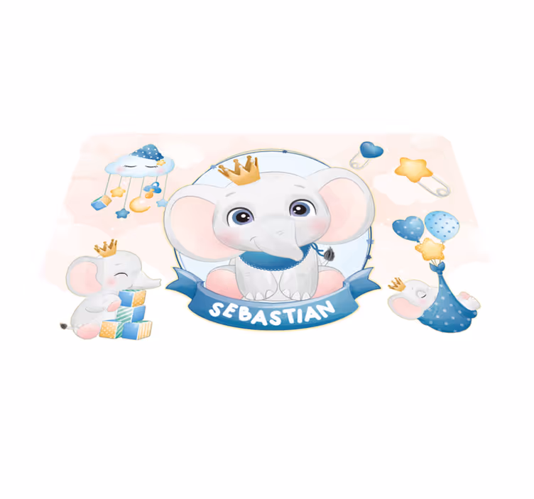 Søt elefant for gutt med navn vinyl teppe baby - Tenstickers