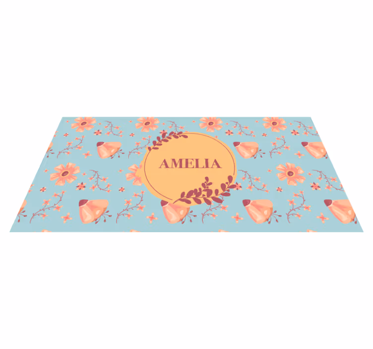 Blomsteroppsats vinyl teppe med navn - Tenstickers