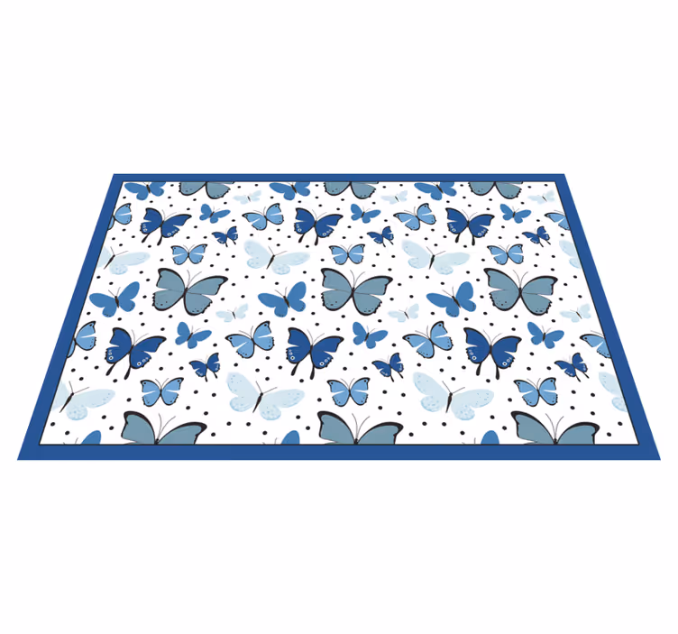 Blått sommerfuglmønster vinyl teppe blomster og planter - Tenstickers