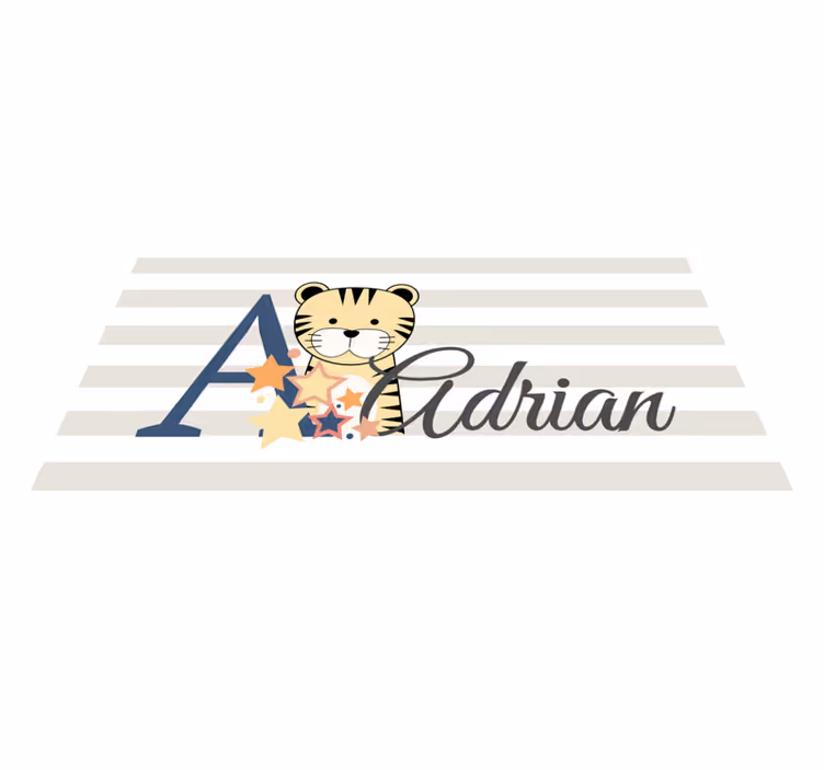 Stripete tigerunge med navn vinyl teppe baby - Tenstickers