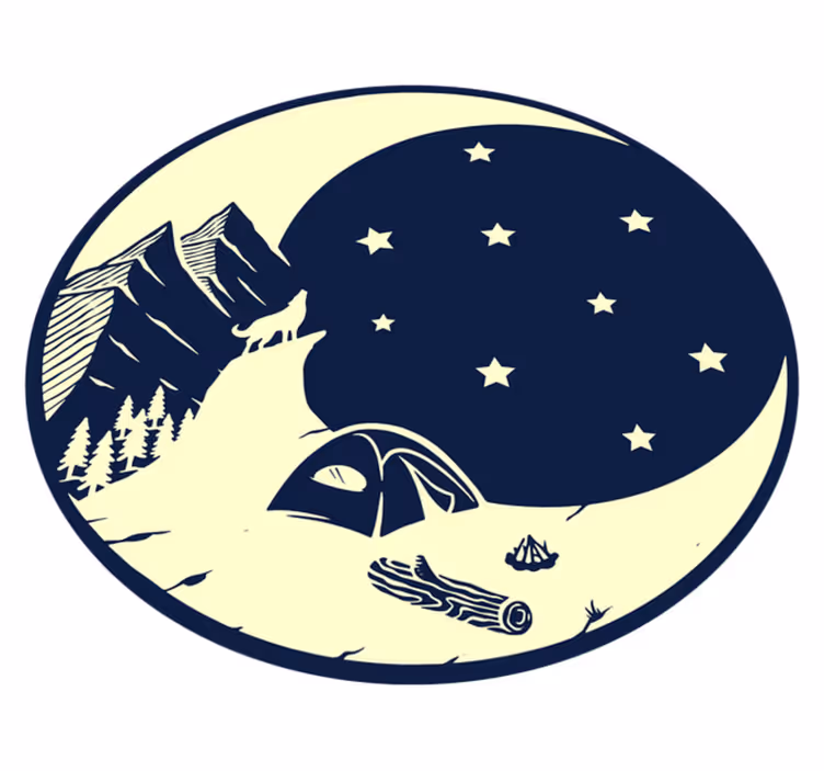 Månebelyst campingscene vinyl teppe natur - Tenstickers
