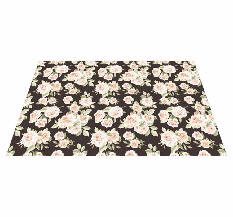 Hvit rose svart bakgrunn vinyl teppe blomster og planter - Tenstickers
