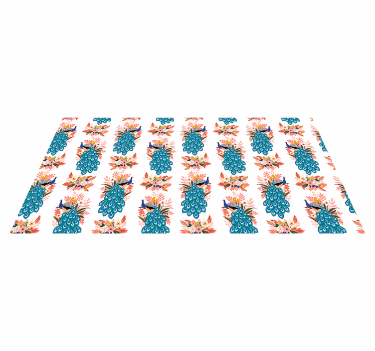 Påfugl blomstermønster vinyl teppe blomster og planter - Tenstickers