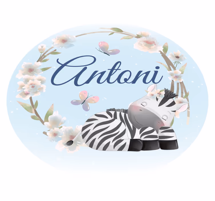 Sebraunge med navn vinyl teppe baby - Tenstickers