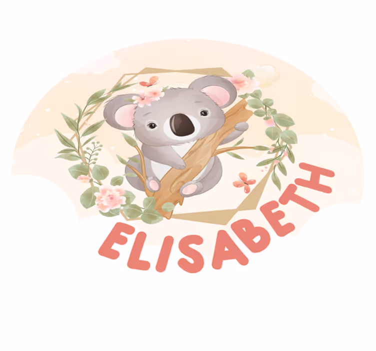 Søte dyr koala med navn vinyl teppe rund - Tenstickers