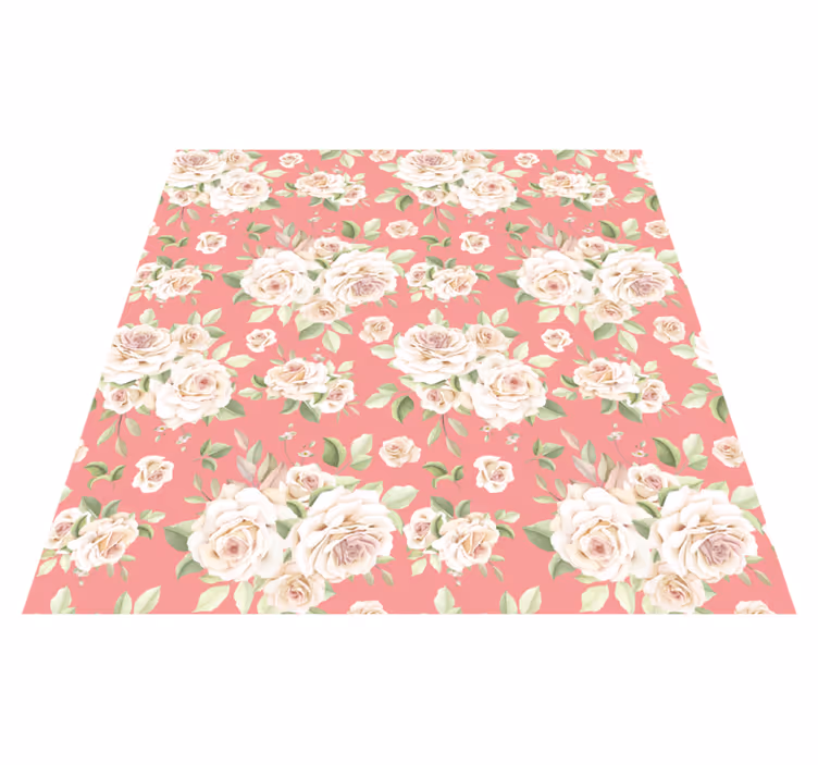 Vintage rosa roser over hvit bakgrunn vinyl teppe blomster og pla - Tenstickers