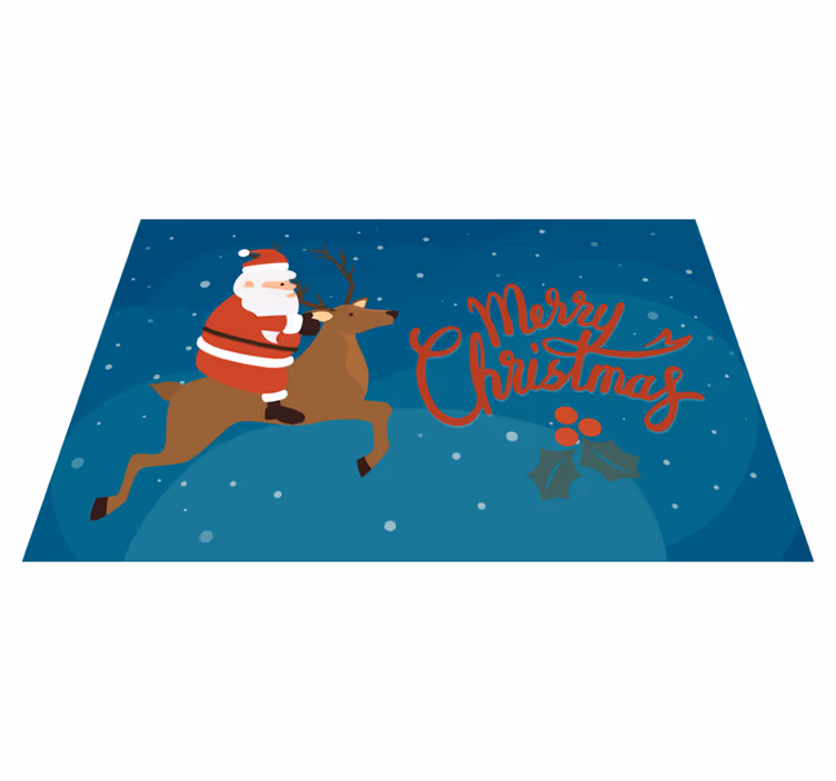 Julenissen med reindrift Jul vinyl teppe - Tenstickers