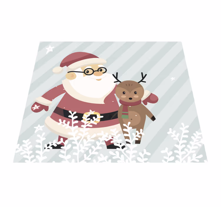 Julenissen og reinsdyr Jul vinyl teppe - Tenstickers