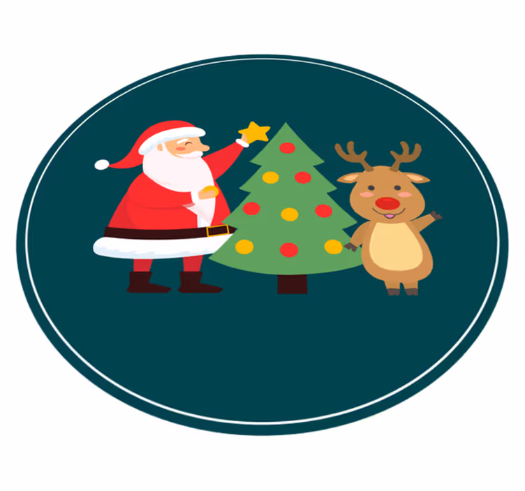 God julenisse og rein Jul vinyl teppe - Tenstickers