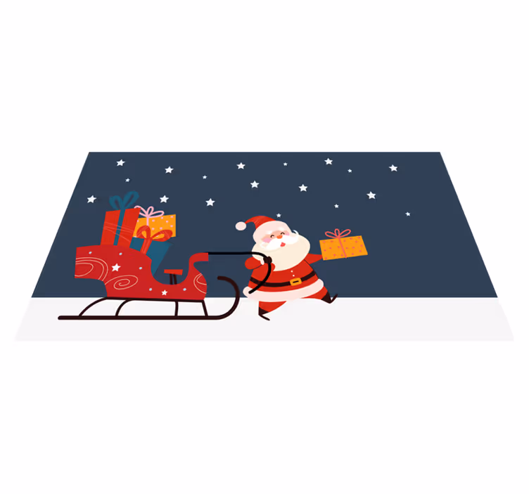 Tegnefilm, slede, med, gaver, nisse Jul vinyl teppe - Tenstickers