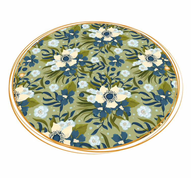 Rundt blomstrende motiv vinyl teppe blomster og planter - Tenstickers
