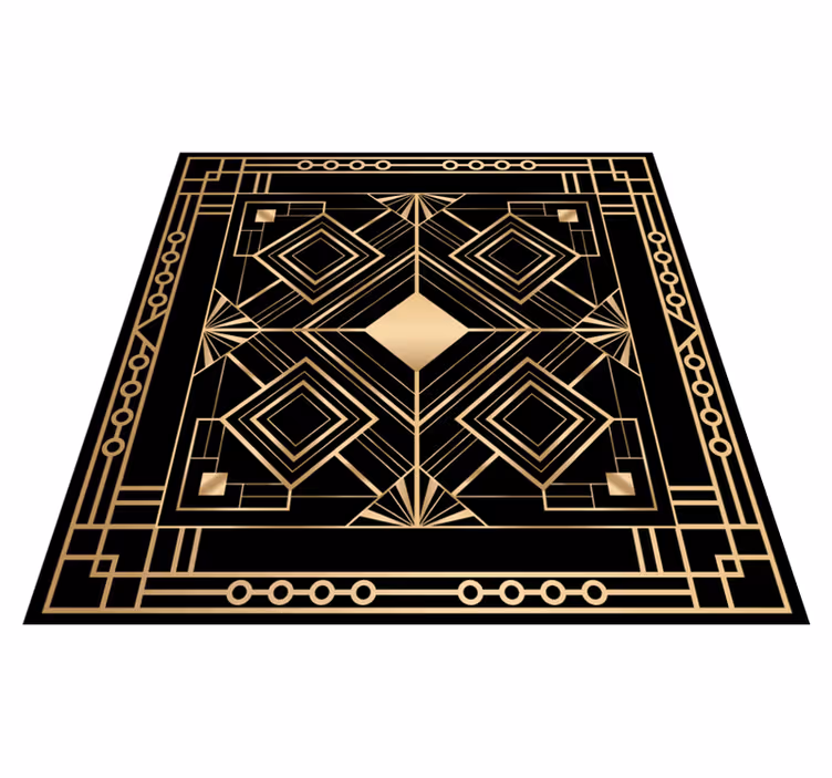 Svart og gyldent art deco mønster vinylteppe - Tenstickers