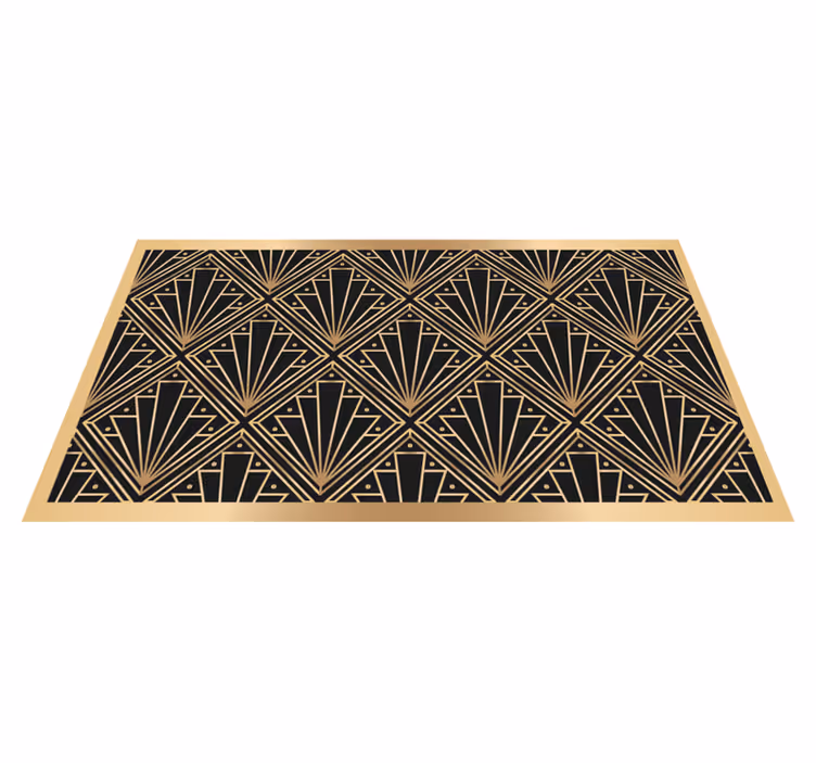 Gyllen og svart deco firkantet mønster vinyl teppe geometrisk - Tenstickers