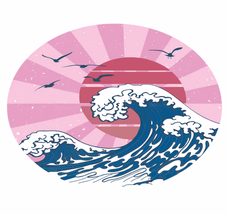 Kanagawa rosa bølge vinyl teppe geometrisk - Tenstickers