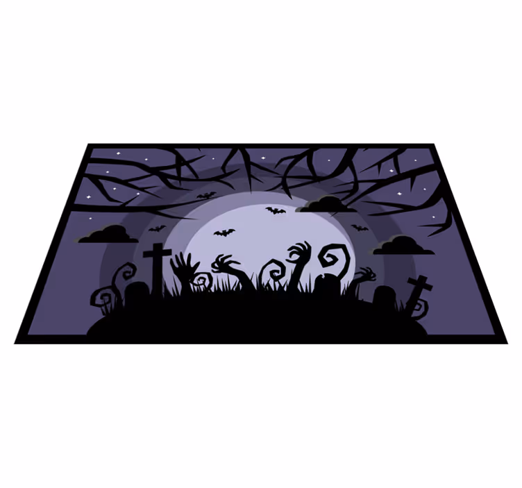 Skummel kirkegård med månen bak Halloween vinyl teppe - Tenstickers