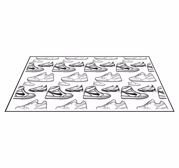 Svart og hvitt retro sneakers mønster vinyl teppe vintage - Tenstickers