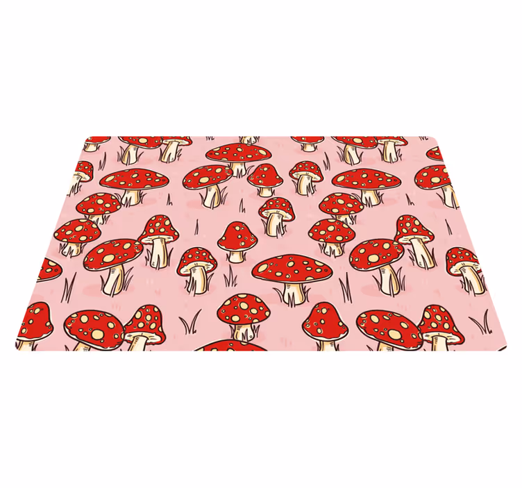 Rød klassisk sopp rosa bakgrunn vinyl teppe blomster og planter - Tenstickers
