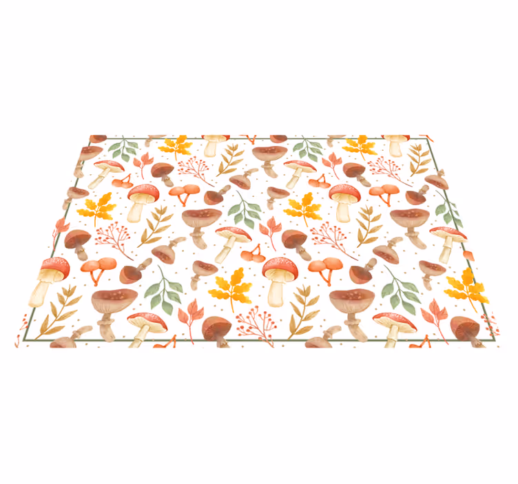 Fargerik sopp og blader mønster vinyl teppe blomster og planter - Tenstickers