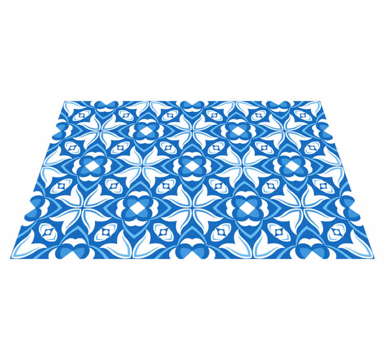 Azurblått blomstermotiv vinyl teppe hydraulisk - Tenstickers