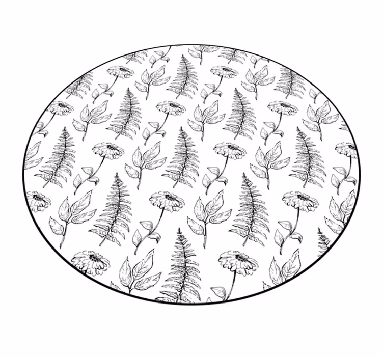 Blomstermønster i svart vinyl teppe rund - Tenstickers