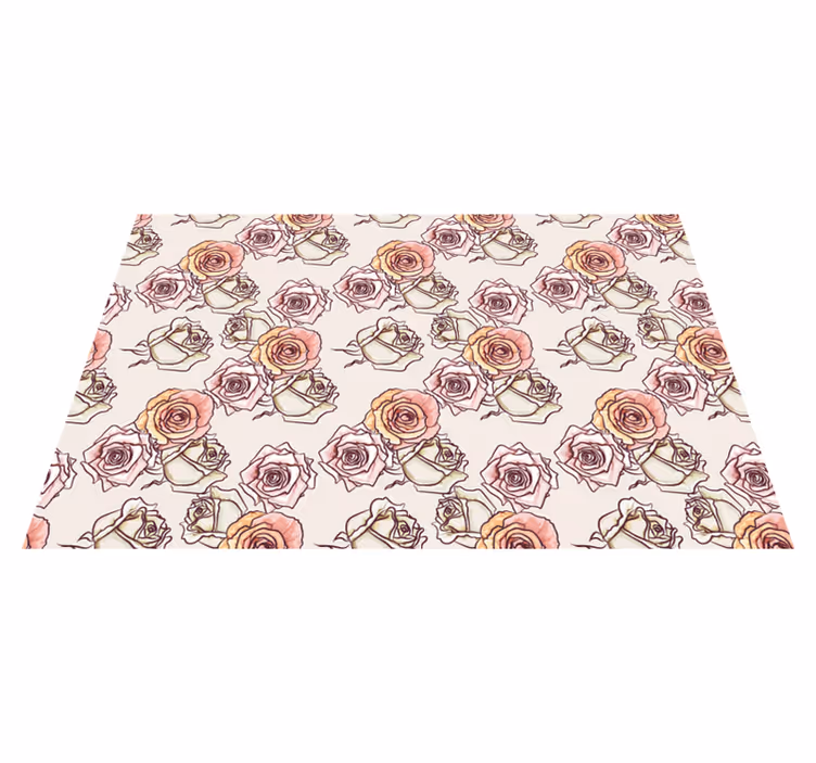 Botanisk rosemotiv vinyl teppe blomster og planter - Tenstickers