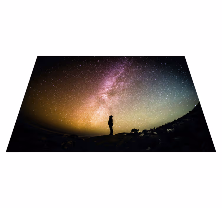 Person silhuett med galakse vinyl teppe soverom - Tenstickers