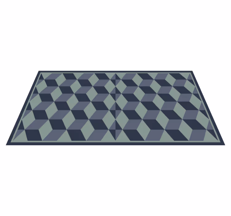 Blå retro kubemønster vinyl teppe geometrisk - Tenstickers