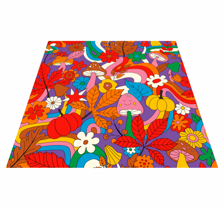 Flower power retro mønster vinyl teppe blomster og planter - Tenstickers