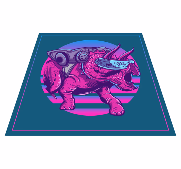 Kul dinosaur i 80-tallsstil vinyl teppe vintage - Tenstickers