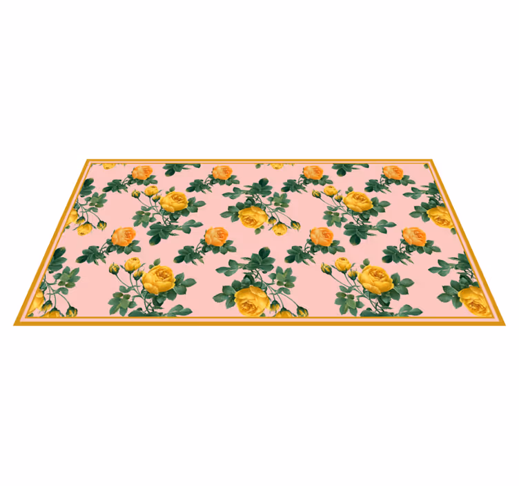 Gule roser og grønne blader vinyl teppe blomster og planter - Tenstickers