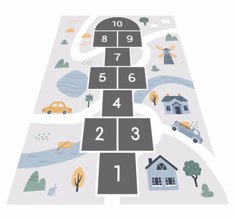 Hopscotch grå vei vinyl teppe baby - Tenstickers