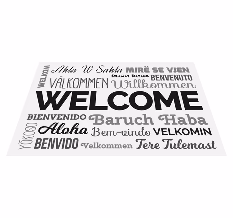 Flerspråklig velkomstdesign vinyl teppe mottak - Tenstickers