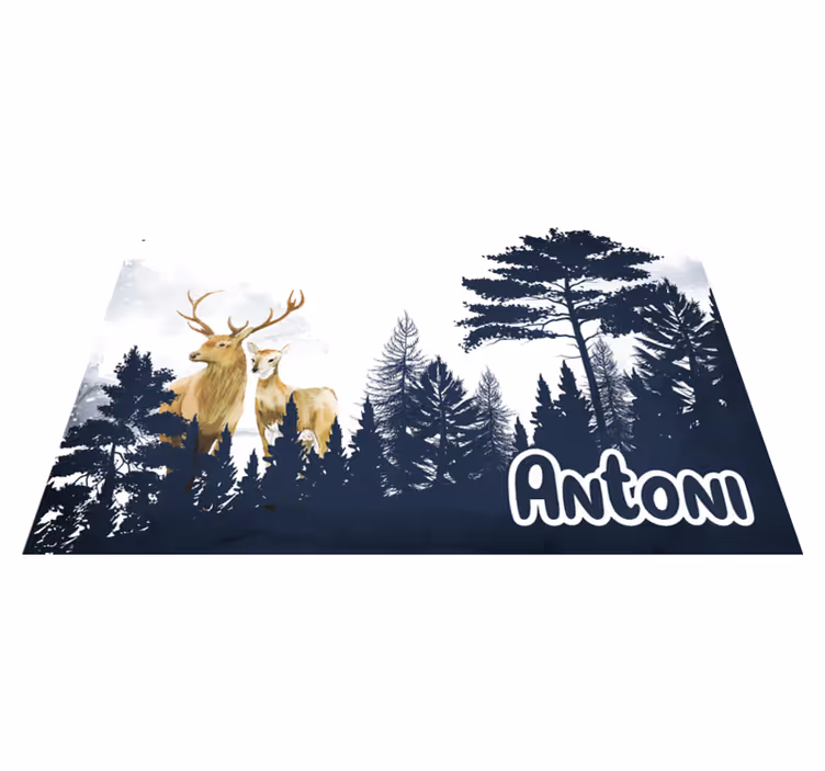 Skog fauna silhuett vinyl teppe med navn - Tenstickers
