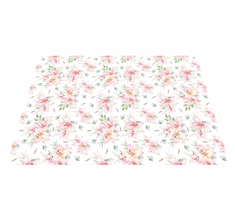 Rosa akvarellliljer vinyl teppe blomster og planter - Tenstickers