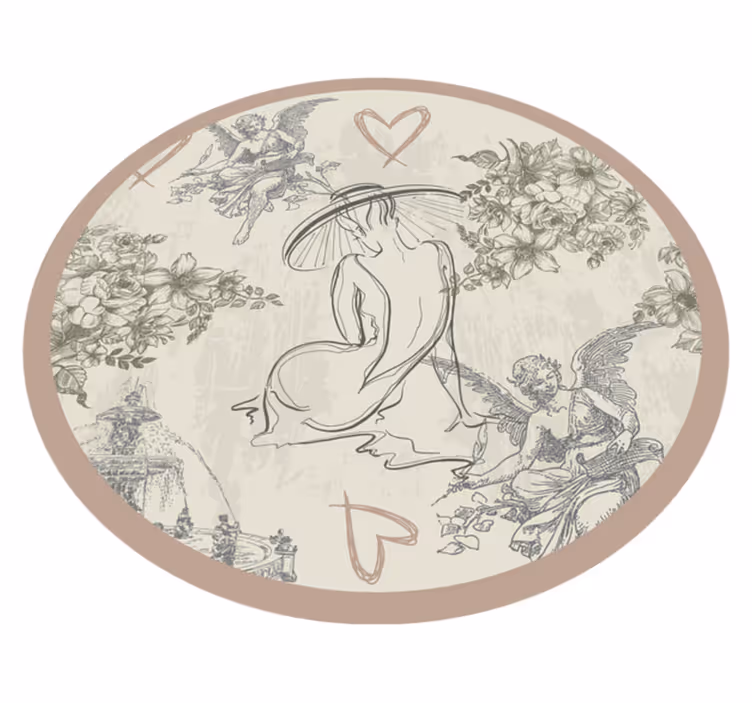 Sirkulært engleaktig blomstermotiv vintage vinylteppe - Tenstickers