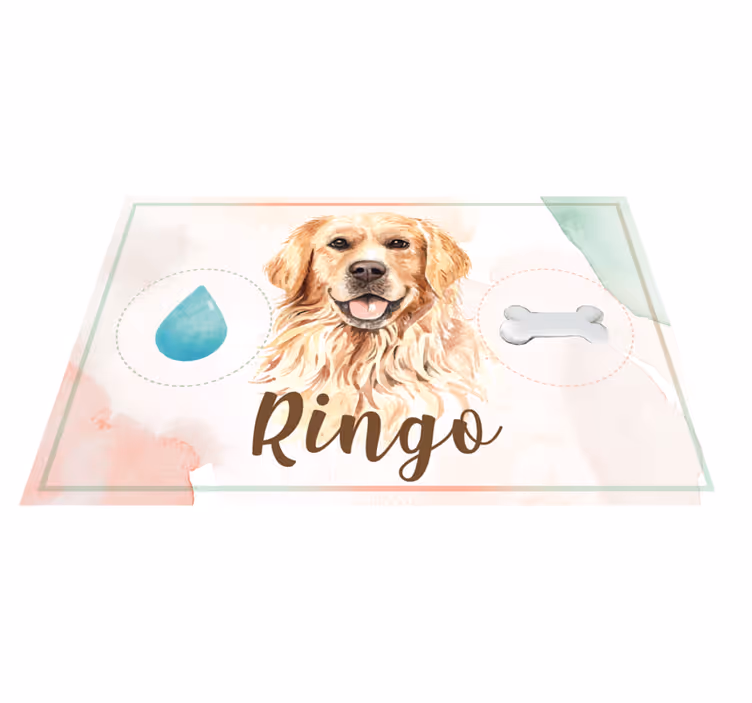 Golden retriever vann og mat vinyl teppe dyr - Tenstickers