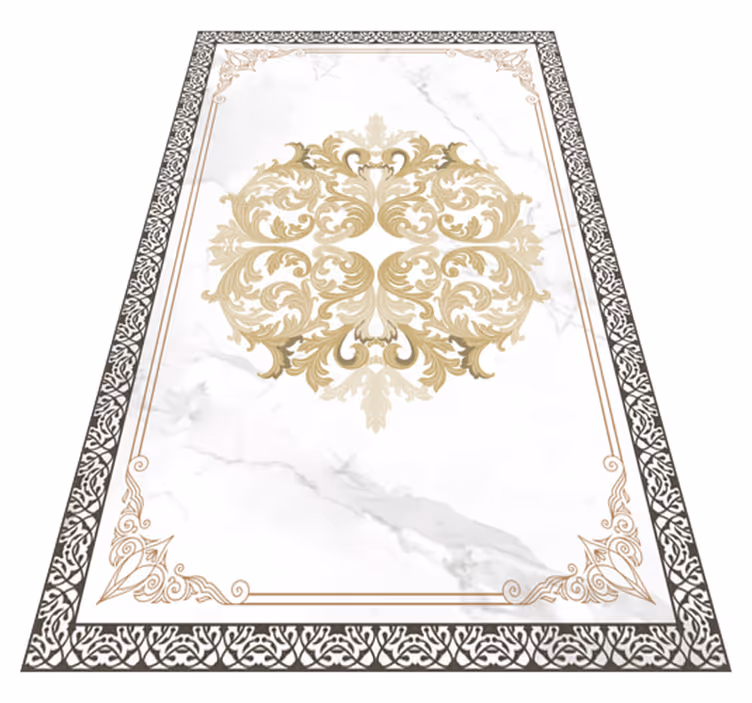 Elegant gull blomstrer marmor vinylteppe - Tenstickers
