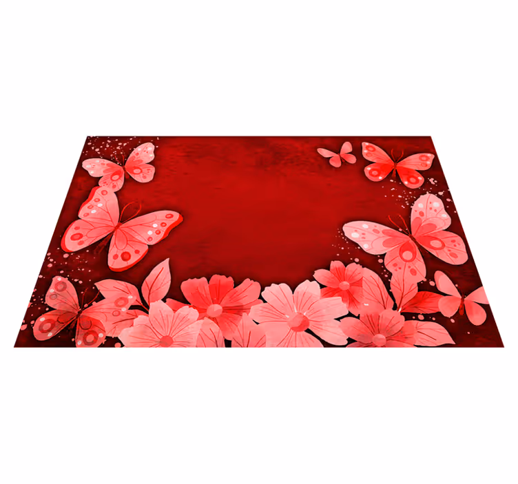 Design av blomster og sommerfugler vinyl teppe rød - Tenstickers