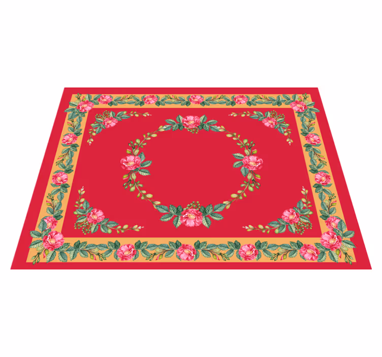 Vintage blomstermønster vinyl teppe rød - Tenstickers