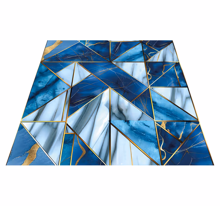 Marmor vinylteppe geometrisk blå marmor med gull effekt - Tenstickers