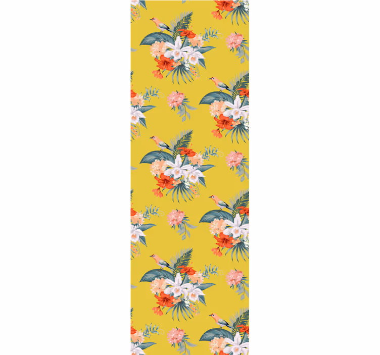 Bukett på gul bakgrunn tapet blomster - Tenstickers
