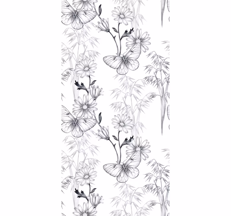 Tapet sommerfugl med mønster av svarte blomster - Tenstickers
