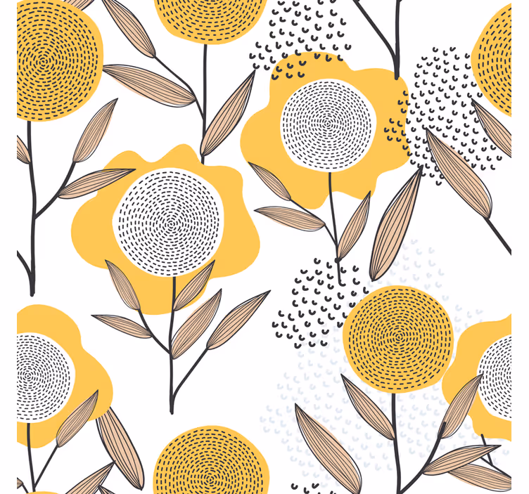 Tapet stue gult abstrakt blomsterdesign - Tenstickers