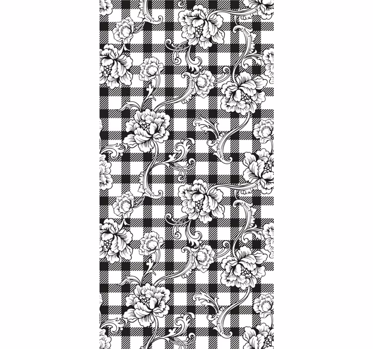Tapet pynt blomster rutemønster - Tenstickers