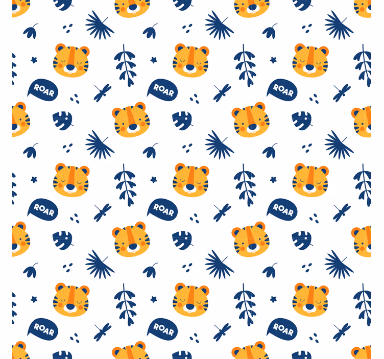 Tapet dyr tigerunge hode og libelle mønster - Tenstickers