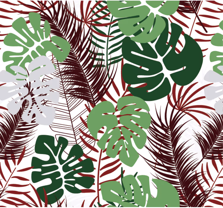 Tapet natur monstera blader med røde grener - Tenstickers