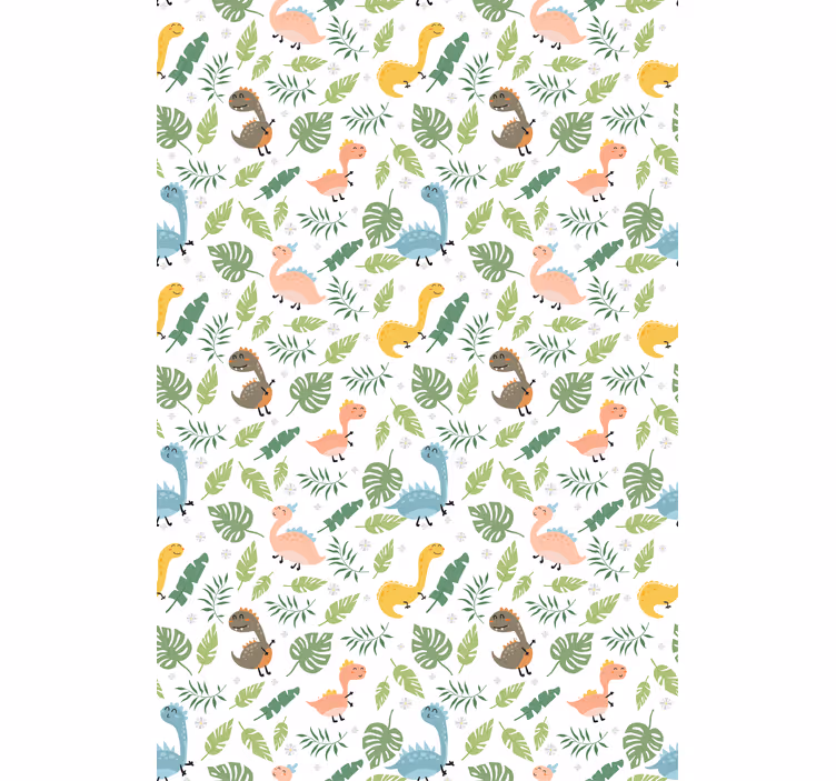 Tapet barn pastellfarget skog med dinosaurmønster - Tenstickers