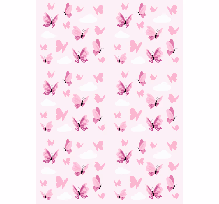 Tapet sommerfugl rosa svevende og skyer - Tenstickers