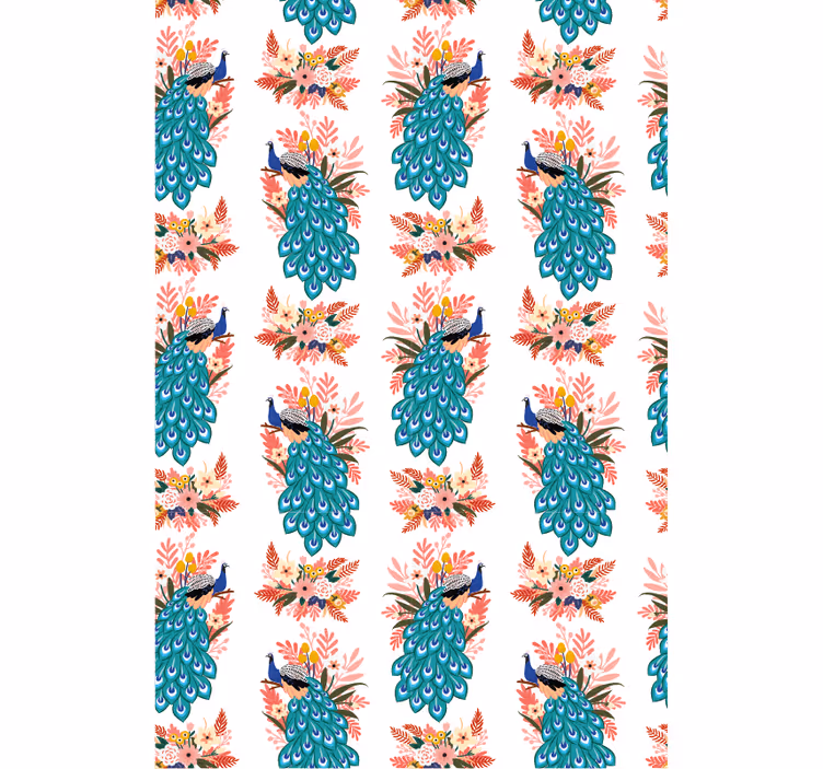 Tapet korridor påfugler blant blomster - Tenstickers